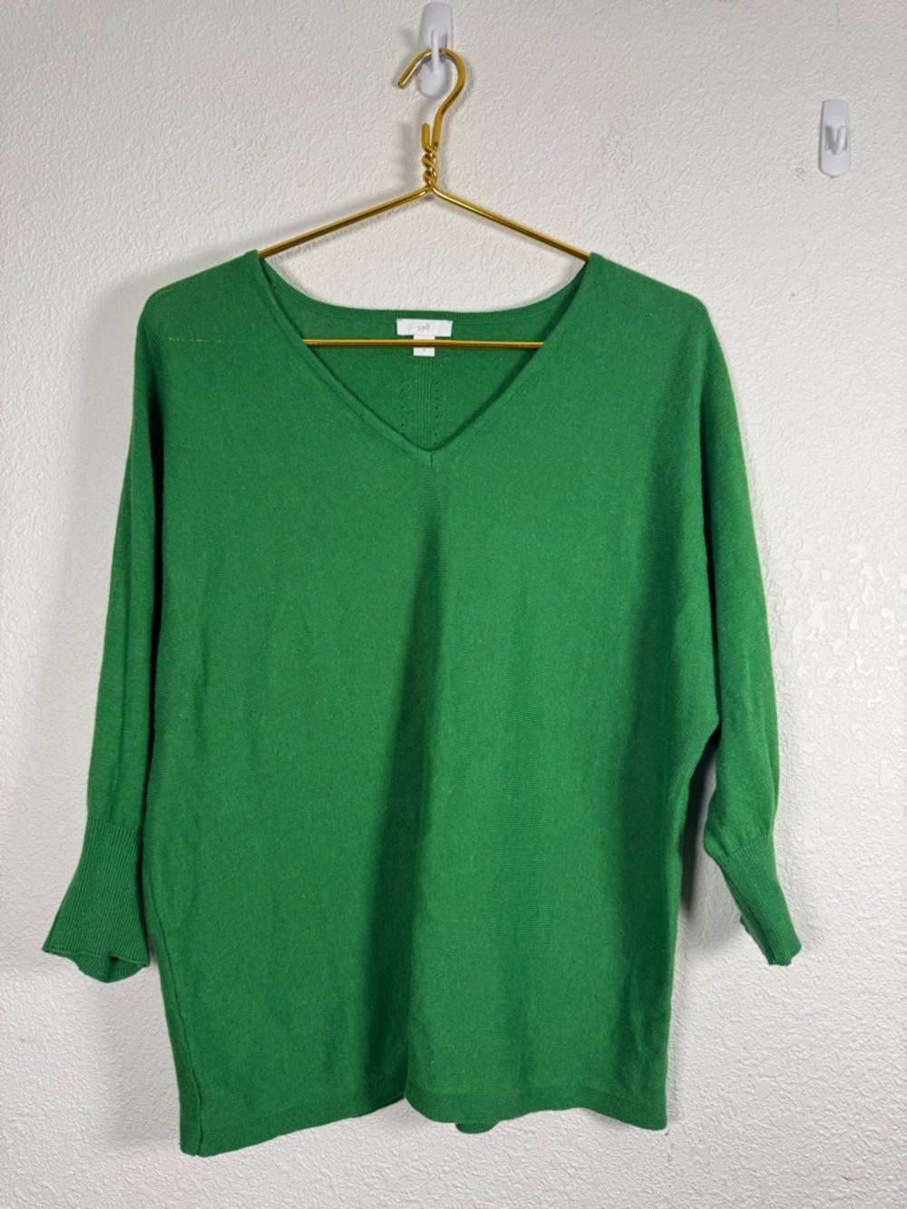 J Jill green v neck sweater linen cotton blend Small Kelly green